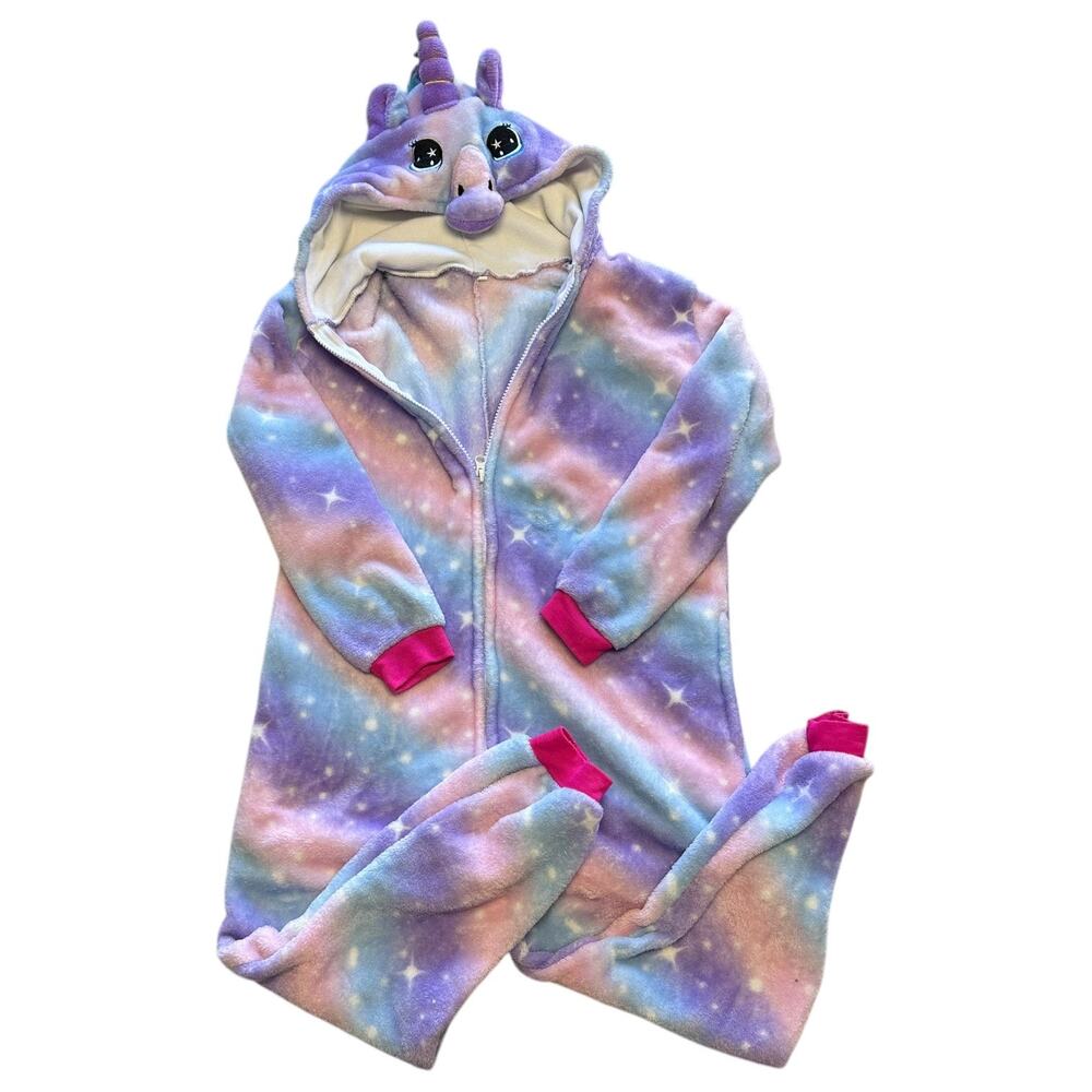 Kids Unicorn Pajama Onesie Size 8 Pastel Hoodie Zipper Comfy Cozy Easy Costume
